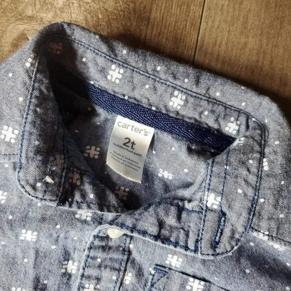 Carters Size 2T Toddler Boy Button Down Shirt Bundle 100% Cotton EUC 2 PC